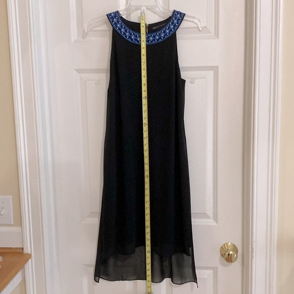 WHBM HI-LOW DRESS. SIZE 6. BLACK WITH BLUE EMBELLISHMENT AT NECKLINE. WORN ONCE! - Picture 3 of 8